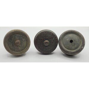 Antique Bronze Carved Door Knob Two Primitive Wood Set of 3